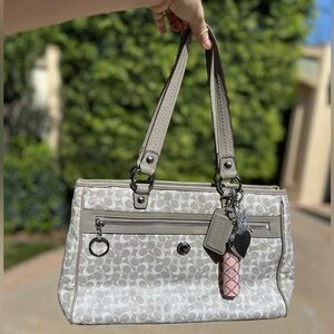Coach Light Gray Signature Shoulder Bag with Charm
